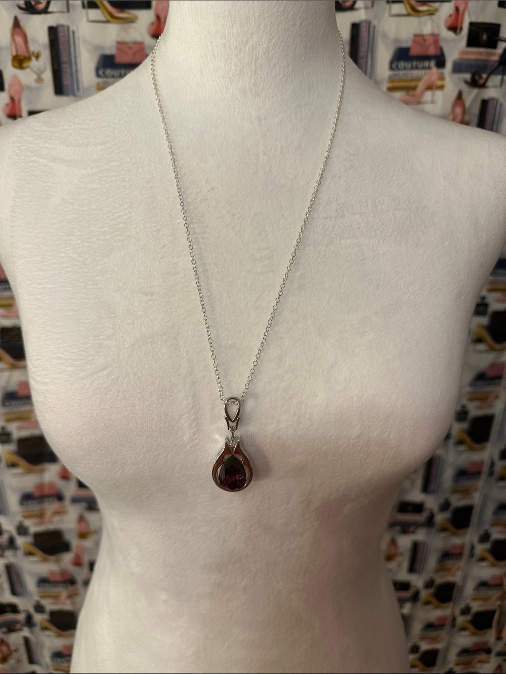 Sterling Silver Teardrop Garnet Pendant Necklace - Deep Red